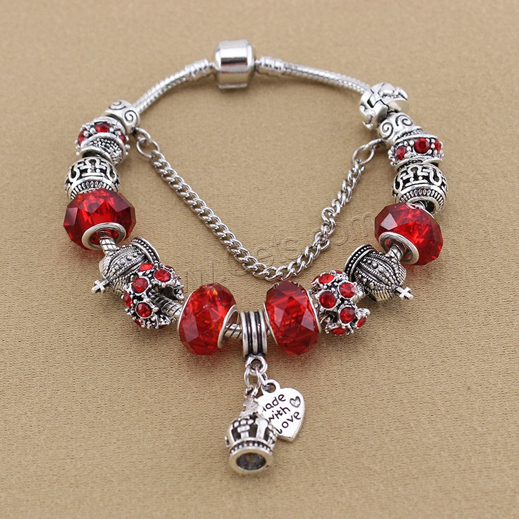 European Match Cristal Bracelets, alliage de zinc, avec chaîne en laiton & cristal, Placage, bracelet à breloques & longueur différente pour le choix & chaîne serpent & pour femme & facettes & avec strass, plus de couleurs à choisir, Vendu par brin