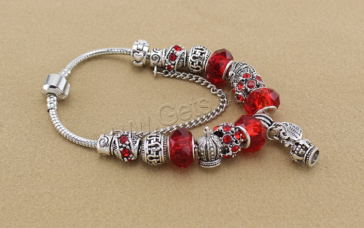 European Match Cristal Bracelets, alliage de zinc, avec chaîne en laiton & cristal, Placage, bracelet à breloques & longueur différente pour le choix & chaîne serpent & pour femme & facettes & avec strass, plus de couleurs à choisir, Vendu par brin