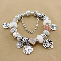 Europa gemischt Kristall Armbänder, Zinklegierung, mit Messingkette & Ton & Kristall & Lampwork, plattiert, Armband  Bettelarmband & Lebensbaum -Design & unterschiedliche Länge der Wahl & Schlangekette & für Frau & Emaille & facettierte & mit Strass, verkauft von Strang