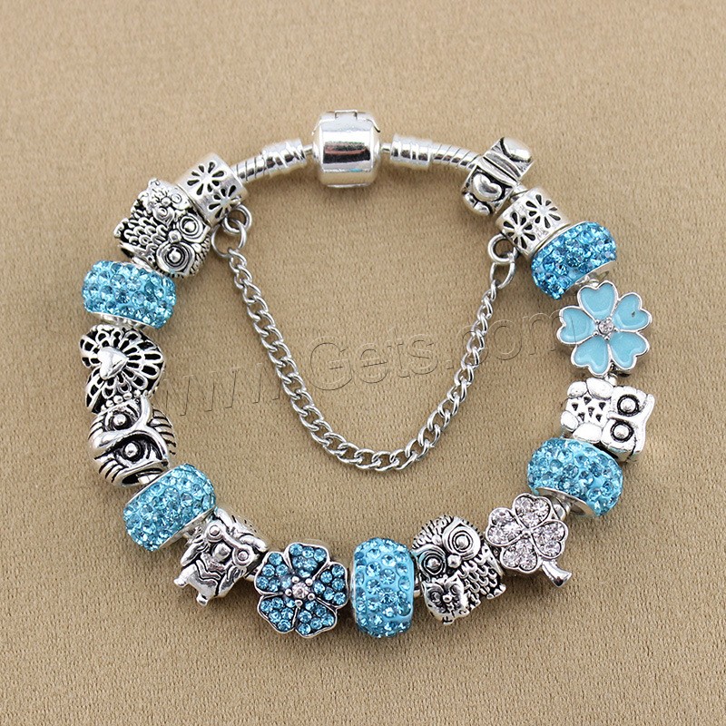 European Match Cristal Bracelets, alliage de zinc, avec chaîne en laiton & argile, Placage, longueur différente pour le choix & chaîne serpent & pour femme & émail & avec strass, plus de couleurs à choisir, Vendu par brin