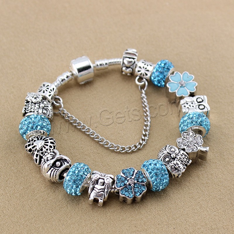 European Match Cristal Bracelets, alliage de zinc, avec chaîne en laiton & argile, Placage, longueur différente pour le choix & chaîne serpent & pour femme & émail & avec strass, plus de couleurs à choisir, Vendu par brin