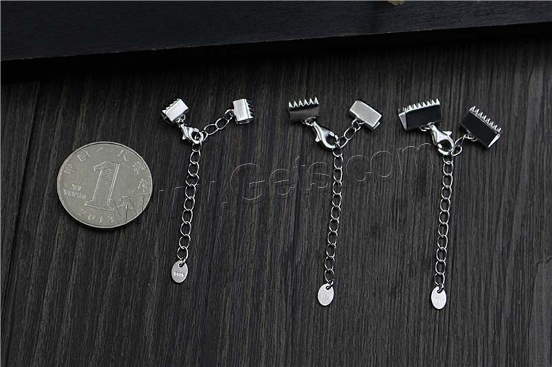 Sterling Silver Lobster Claw Cord Clasp, 925 Sterling Silver, with cord tip & different size for choice, Sold By Set
