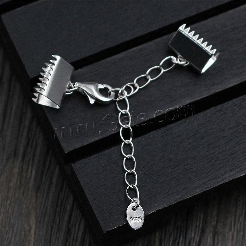 Sterling Silver Lobster Claw Cord Clasp, 925 Sterling Silver, with cord tip & different size for choice, Sold By Set