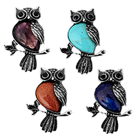 Pendentifs strass en laiton, hibou, Plaqué de couleur d'argent, différents matériaux pour le choix & avec strass Environ Vendu par PC