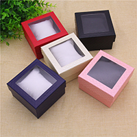 Cardboard Bracelet Box, Paper, with Velveteen & PVC Plastic,  Square 