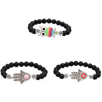 Lava Bead Bracelet, with Zinc Alloy, Unisex & evil eye pattern & enamel & with rhinestone, 8mm Approx 7.5 Inch 