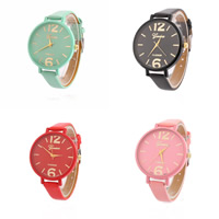 Geneva® Montre pour femmes, cuir PU, avec verre, mouvement chinoise, Placage, plus de couleurs à choisir, 35mm Environ 9.3 pouce, Vendu par PC