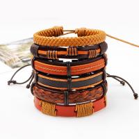 Cuero de vaca Pulsera, con Cuerda de nylon encerado & Cuero de PU, pulsera trenzada & ajustable & para hombre, 60mm, longitud:aproximado 7.6 Inch, 6Strandsfilamento/Set, Vendido por Set