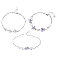 Pulseras de Plata Estelina, plata de ley 925, con 1.2lnch extender cadena, cadena de caja & diferentes estilos para la opción & para mujer & con diamantes de imitación, longitud:aproximado 7.5 Inch, Vendido por Sarta