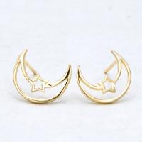 Sterling Silver Stud Earring, 925 Sterling Silver, Moon and Star, plated, for woman 