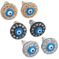 Böser Blick Ohrringe, Messing, mit Gummi Earnut & Harz, flache Runde, plattiert, böser Blick- Muster & Micro pave Zirkonia & für Frau, keine, 9mm, verkauft von Paar