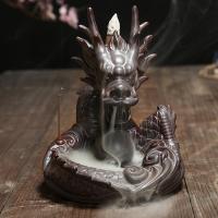 Incense Smoke Flow Backflow Holder Ceramic Incense Burner, Porcelain, Dragon 