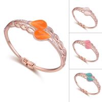 laiton bracelet ordinaire, avec Oeil de chat, Plaqué d'or rose, pour femme & avec les strass autrichiens, plus de couleurs à choisir, protéger l'environnement, sans nickel, plomb et cadmium Diamètre inté Environ Environ 7 pouce, Vendu par PC