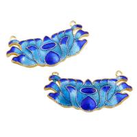 Cloisonne Connector, Lotus, gold color plated, enamel & 1/1 loop, nickel, lead & cadmium free Approx 1.5mm 