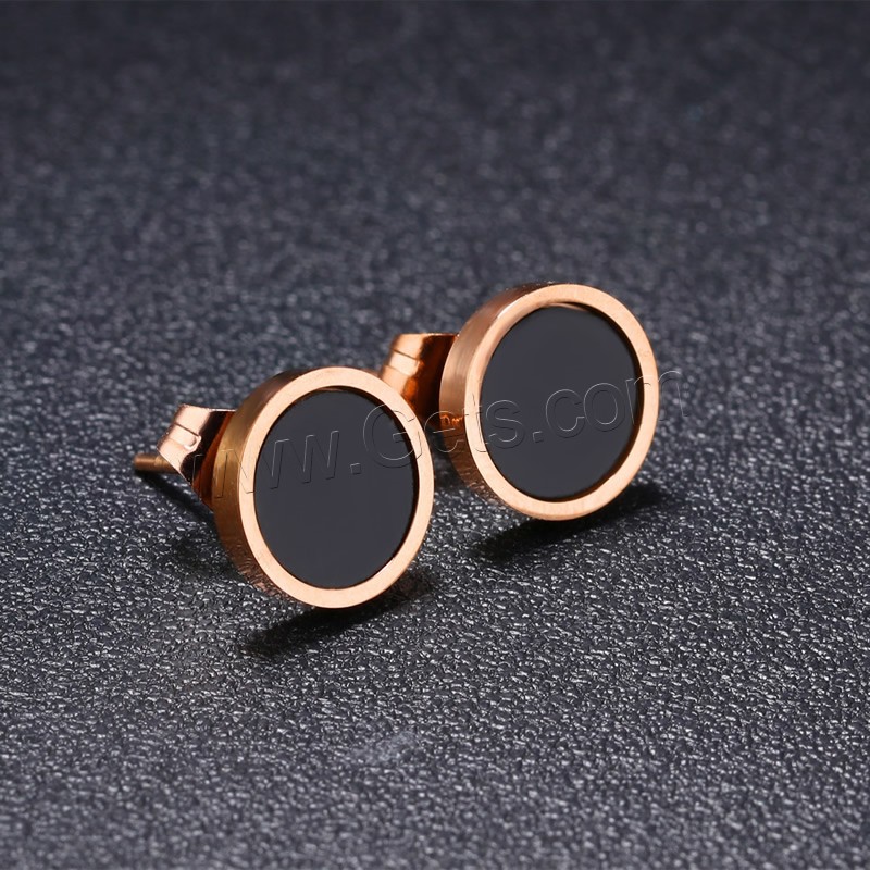 Stainless Steel Stud Earring, with Acrylic, stainless steel post pin, Flat Round, rose gold color plated, different size for choice & for woman, Sold By Pair