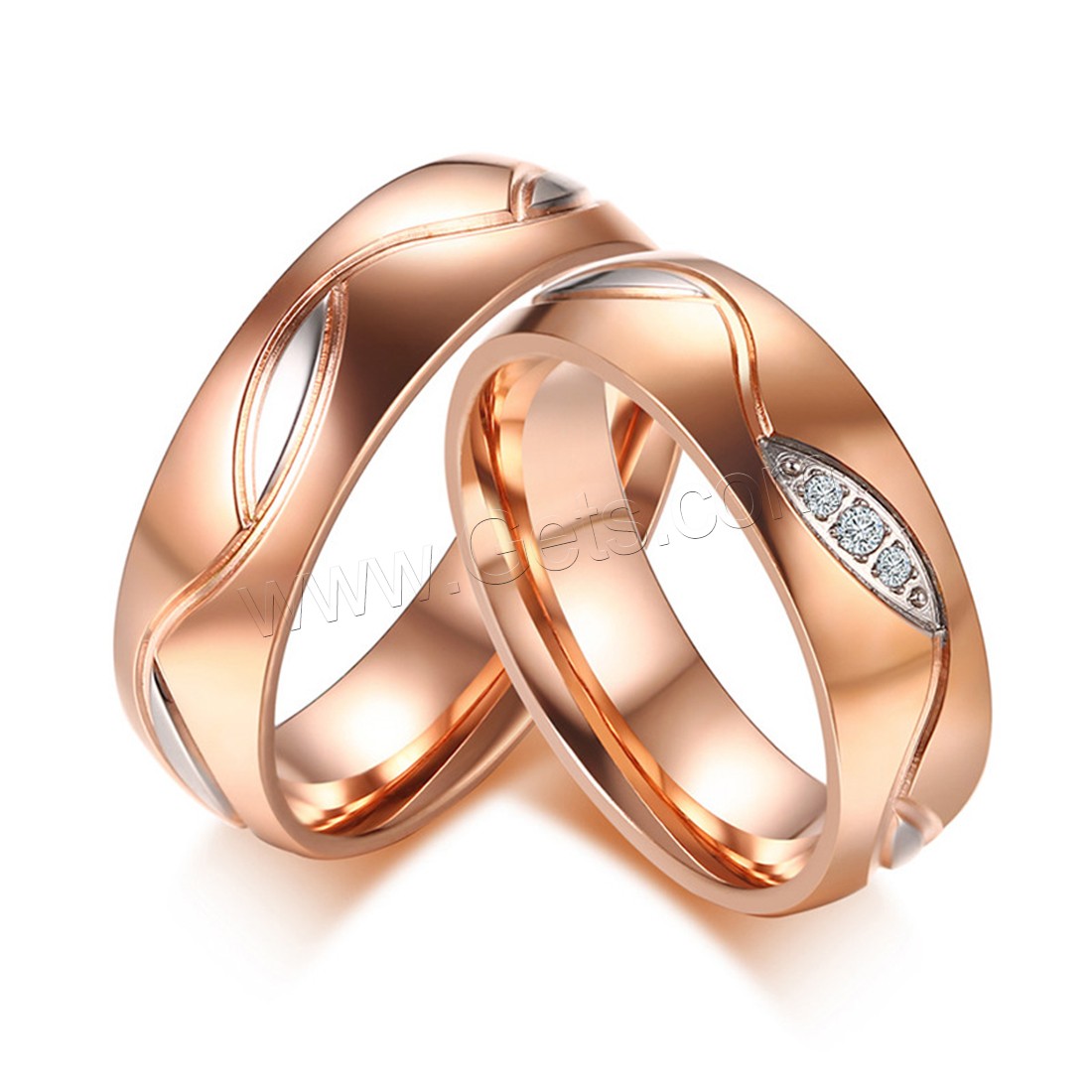 Cubic Zirconia Stainless Steel Finger Ring, rose gold color plated, different styles for choice & micro pave cubic zirconia, 6x2mm, Sold By PC