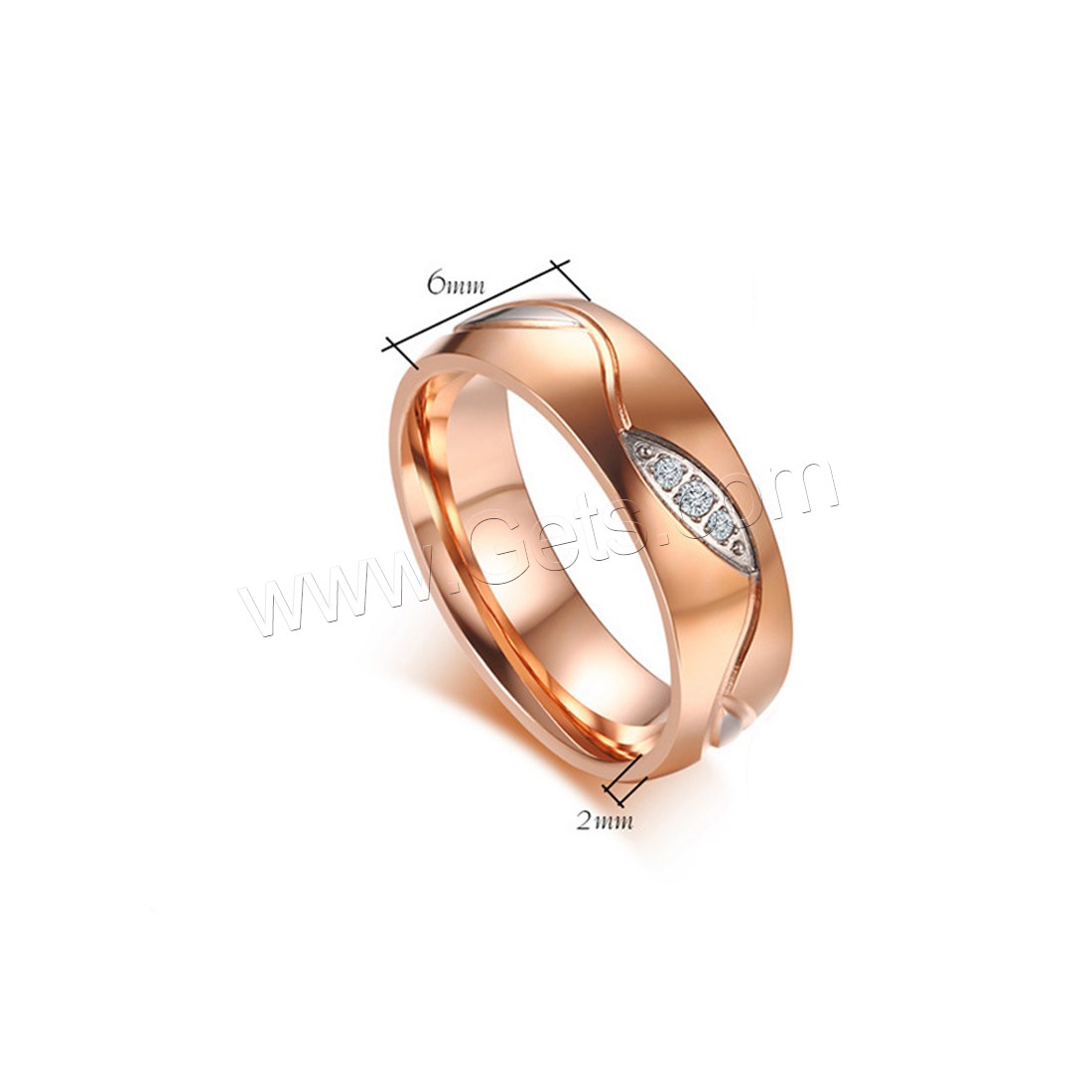 Cubic Zirconia Stainless Steel Finger Ring, rose gold color plated, different styles for choice & micro pave cubic zirconia, 6x2mm, Sold By PC