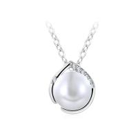 Newegg® Jewelry Necklace, laiton, avec Shell Pearl, avec 1.9lnch chaînes de rallonge, Plaqué de platine, chaîne ovale & pavé de micro zircon & pour femme Environ 18.1 pouce, Vendu par brin