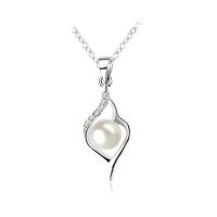 Newegg® Schmuck Halskette, Messing, mit Muschelkern, mit Verlängerungskettchen von 1.9lnch, platiniert, Micro pave Zirkonia & für Frau, 6mm, 25mm, Länge:ca. 17.3 ZollInch, verkauft von Strang