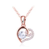 Newegg® Schmuck Halskette, Messing, mit Verlängerungskettchen von 1.9lnch, Herz, echtes Rósegold plattiert, Oval-Kette & Micro pave Zirkonia & für Frau, 16mm, 25mm, Länge:ca. 17.5 ZollInch, verkauft von Strang