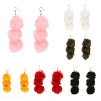 Pom Pom Pendientes mullido, felpa, hierro aro de pendiente, para mujer, más colores para la opción, libre de plomo & cadmio, 3.5x9cm, Vendido por Par