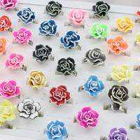 Polymer Clay Open Finger Ring, with Iron, Flower, platinum color plated, Unisex & adjustable, mixed colors US Ring 