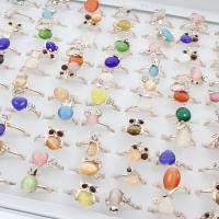 Cats Eye Zinc Alloy Finger Ring, with Cats Eye, rose gold color plated, Unisex & adjustable & mixed, lead & cadmium free US Ring 