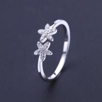 Anneau de cuivre de Zircon, laiton, fleur, Épais en argent Sterling 925 plaqué, réglable & à 5 pétales & pour femme & avec zircone cubique, protéger l'environnement, sans nickel, plomb et cadmium, 5.5mm Vendu par PC