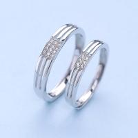 Anillos para Pareja, metal, Plata ley 925 gruesa, ajustable & micro arcilla de zirconia cúbica & hueco, libre de níquel, plomo & cadmio, 2.8mm,3.8mm, tamaño:9.5-13, Vendido por Par