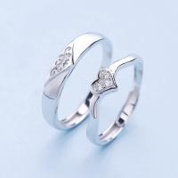 Anillos para Pareja, metal, Corazón, Plata ley 925 gruesa, ajustable & micro arcilla de zirconia cúbica, libre de níquel, plomo & cadmio, 5.5mm,4mm, tamaño:7-12, Vendido por Par