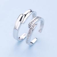 Anillos para Pareja, metal, Plata ley 925 gruesa, ajustable & micro arcilla de zirconia cúbica, libre de níquel, plomo & cadmio, 3mm,4mm, tamaño:9.5-11, Vendido por Par