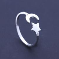 Anillo de dedo de latón, metal, Luna y estrella, Plata ley 925 gruesa, ajustable & para mujer, libre de níquel, plomo & cadmio, 7x5mm,5.7x5.7mm, tamaño:12, Vendido por UD