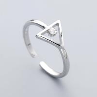 Anneau de cuivre de Zircon, laiton, triangle, Épais en argent Sterling 925 plaqué, réglable & pour femme & avec zircone cubique, protéger l'environnement, sans nickel, plomb et cadmium, 9mm Vendu par PC