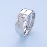 Ehepaar Fingerringe, Messing, Dicke 925 Sterling-Silber vergoldet, mit einem Muster von Herzen & einstellbar & Micro pave Zirkonia, frei von Nickel, Blei & Kadmium, 3.5mm,4.5mm, Größe:12-14, verkauft von Paar