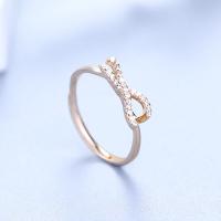 Befestigter Zirkonia Messingring Fingerring, Messing, Schleife, Rósegold-Farbe plattiert, einstellbar & Micro pave Zirkonia & für Frau, frei von Nickel, Blei & Kadmium, 8.8x6.5mm, Größe:13, verkauft von PC