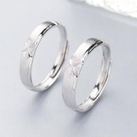 Anillos para Pareja, metal, Plata ley 925 gruesa, con el patrón de la Cruz & ajustable, libre de níquel, plomo & cadmio, 3.6mm,4.2mm, tamaño:7-9.5, Vendido por Par