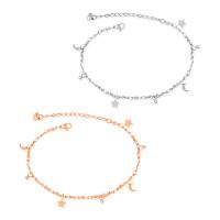 acero inoxidable pulsera tobillera, con 5cm extender cadena, Luna y estrella, chapado, micro arcilla de zirconia cúbica & para mujer, más colores para la opción, 6mm, 7mm, longitud:aproximado 7 Inch, Vendido por Sarta