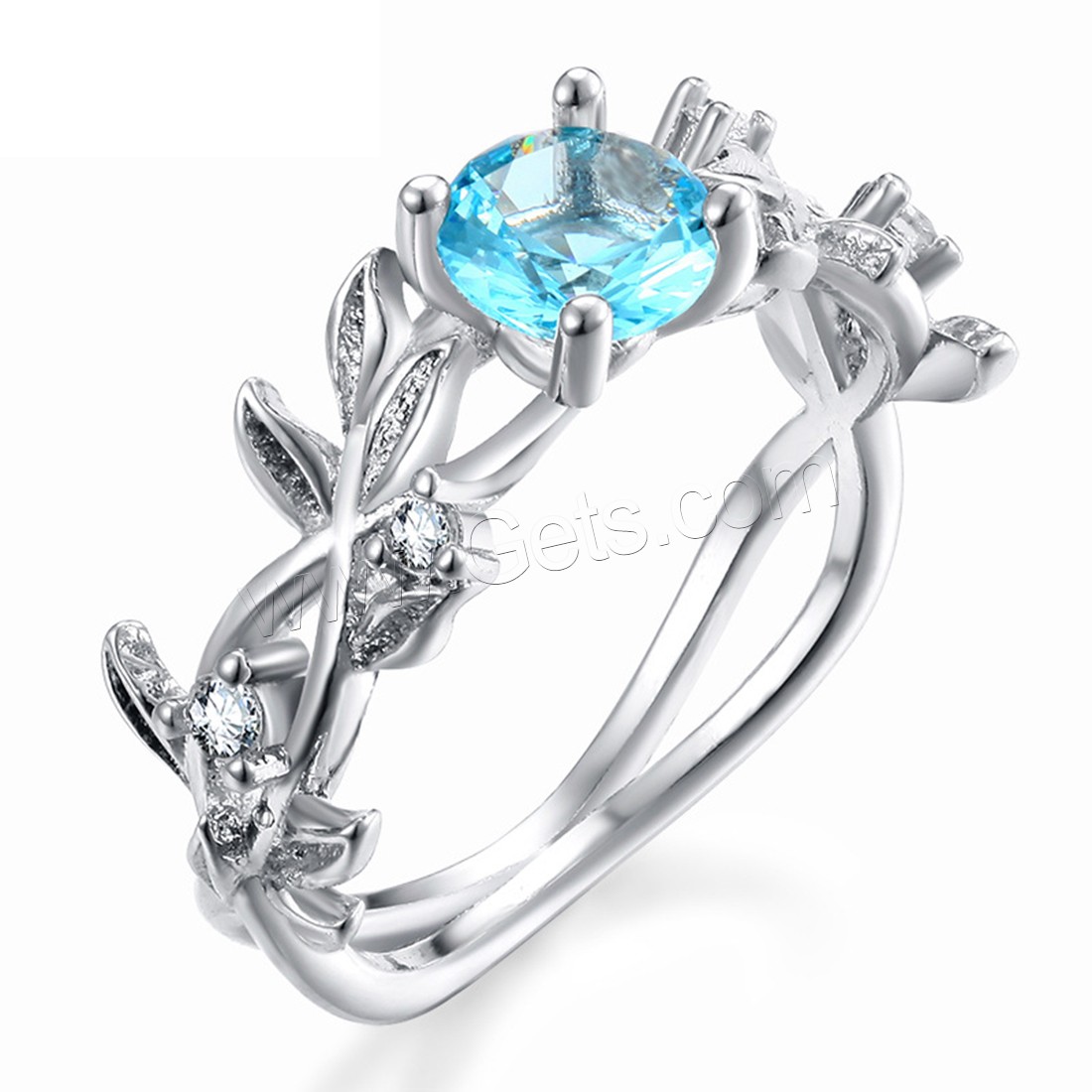 Edelstein Messing Finger Ring, mit Aquamarin, Branch, platiniert, verschiedene Größen vorhanden & für Frau & mit kubischem Zirkonia, 6mm, 8mm, verkauft von PC