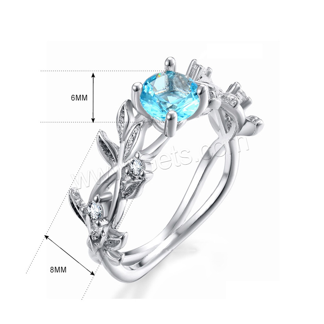 Edelstein Messing Finger Ring, mit Aquamarin, Branch, platiniert, verschiedene Größen vorhanden & für Frau & mit kubischem Zirkonia, 6mm, 8mm, verkauft von PC