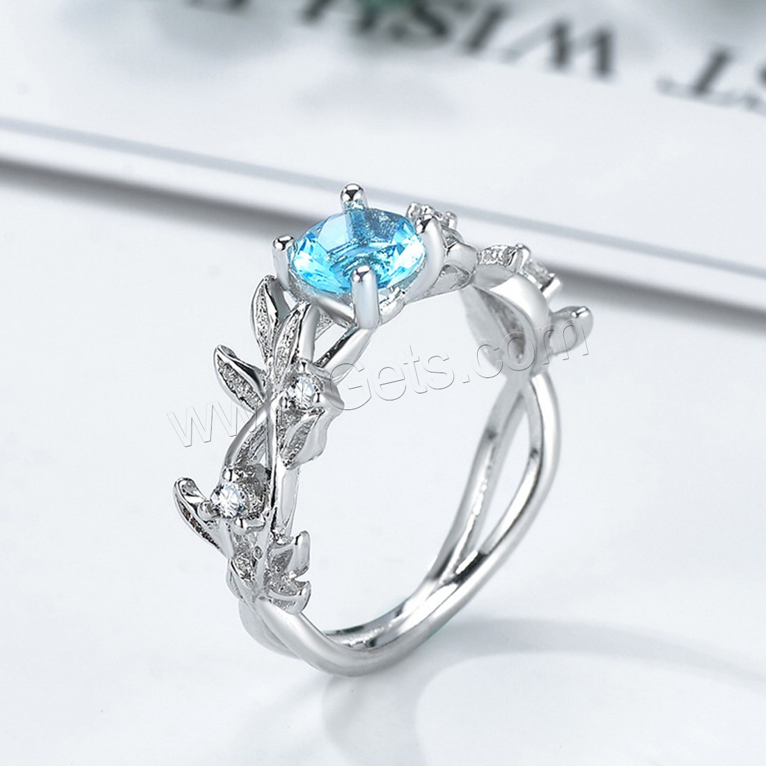 Edelstein Messing Finger Ring, mit Aquamarin, Branch, platiniert, verschiedene Größen vorhanden & für Frau & mit kubischem Zirkonia, 6mm, 8mm, verkauft von PC