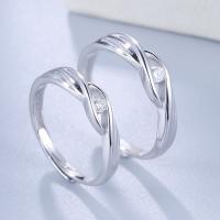 Anillos para Pareja, metal, Plata ley 925 gruesa, ajustable & con circonia cúbica, libre de níquel, plomo & cadmio, 4.3mm,4.7mm, tamaño:7-12, Vendido por Par