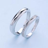 Anillos para Pareja, metal, Plata ley 925 gruesa, ajustable & micro arcilla de zirconia cúbica, libre de níquel, plomo & cadmio, 3mm,4mm, tamaño:7-8, Vendido por Par