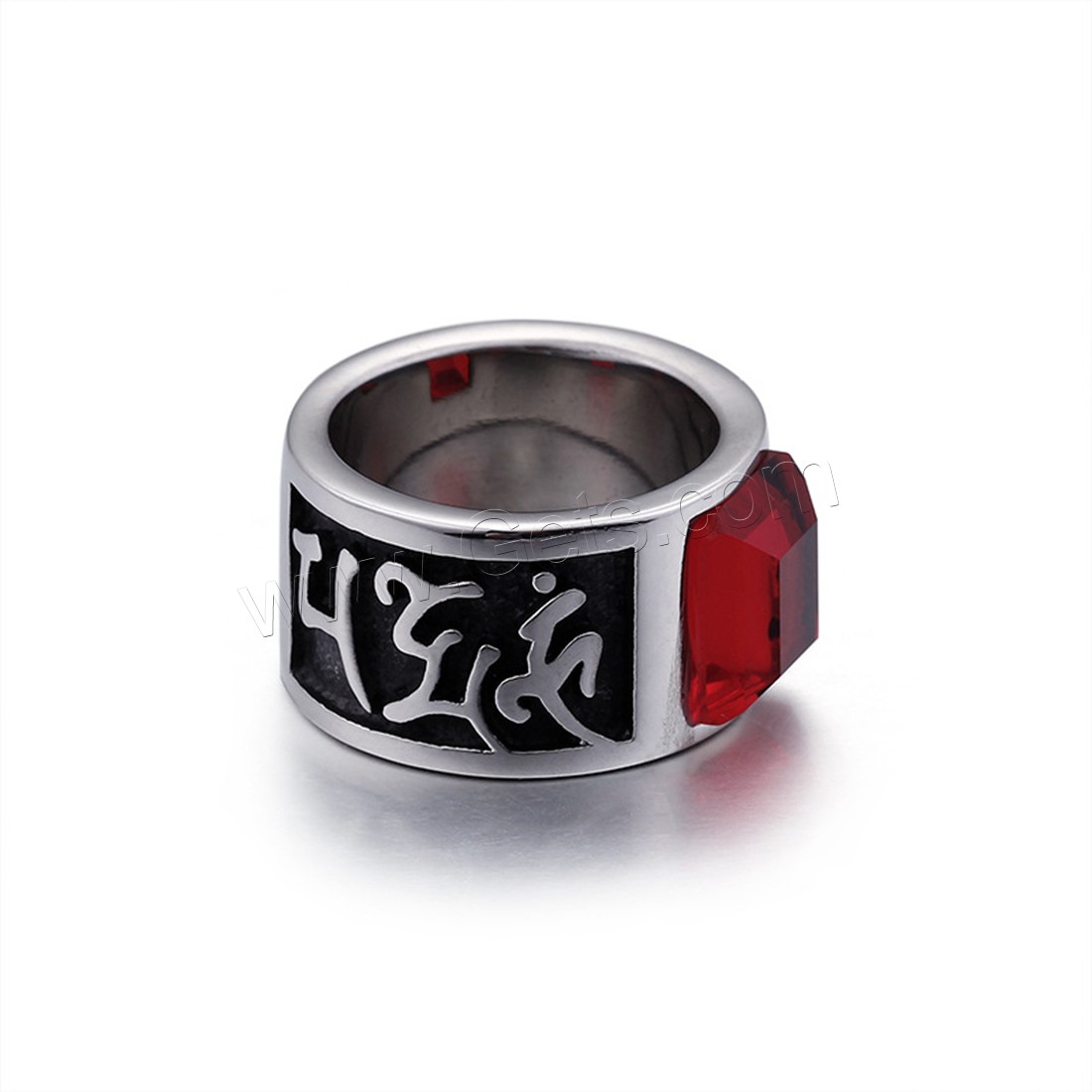 Titanium Steel Finger Ring, with Glass, different size for choice & for man & blacken, 14mm, Sold By PC