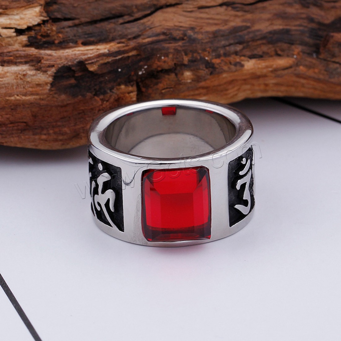 Titanium Steel Finger Ring, with Glass, different size for choice & for man & blacken, 14mm, Sold By PC