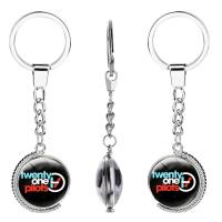 Mode-Zeit-Edelstein Keychain, Zinklegierung, mit Eisen Ring & Glas, flache Runde, Platinfarbe platiniert, drehbare & Zeit Edelstein Schmuck & unisex & mit Brief Muster & doppelseitig & Aufkleber, frei von Blei & Kadmium, 25x100mm, verkauft von PC