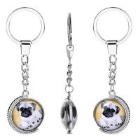 Mode-Zeit-Edelstein Keychain, Zinklegierung, mit Eisen Ring & Glas, flache Runde, Platinfarbe platiniert, drehbare & Zeit Edelstein Schmuck & unisex & doppelseitig & Aufkleber, frei von Blei & Kadmium, 25x100mm, verkauft von PC