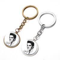 Fashion Time Gem Keychain Key Ring, Zinc Alloy, with iron ring & Glass, Flat Round, plated, time gem jewelry & Unisex & with letter pattern & decal lead & cadmium free, 28mm 