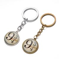 Fashion Time Gem Keychain Key Ring, Zinc Alloy, with iron ring & Glass, Flat Round, plated, time gem jewelry & Unisex & with number pattern & decal lead & cadmium free, 28mm 