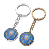 Fashion Time Gem Keychain Key Ring, Zinc Alloy, with iron ring & Glass, Flat Round, plated, time gem jewelry & Unisex & decal lead & cadmium free, 28mm 