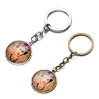 Fashion Time Gem Keychain Key Ring, Zinc Alloy, with iron ring & Glass, Flat Round, plated, time gem jewelry & Unisex & decal lead & cadmium free, 28mm 